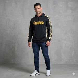 NFL Team Apparel Mens Size Large Pittsburgh Steelers Hoodie Black Yellow Zebra